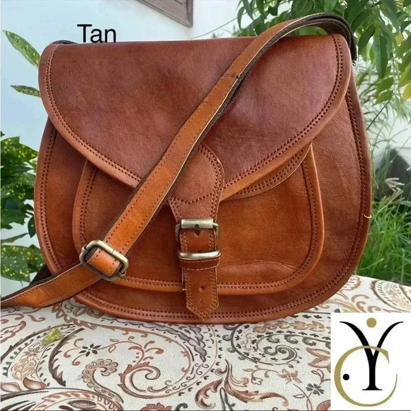 Vintage-Inspired Handmade Leather Saddle Bag Purse Tan Crossbody Satchel - Picture 1 of 16